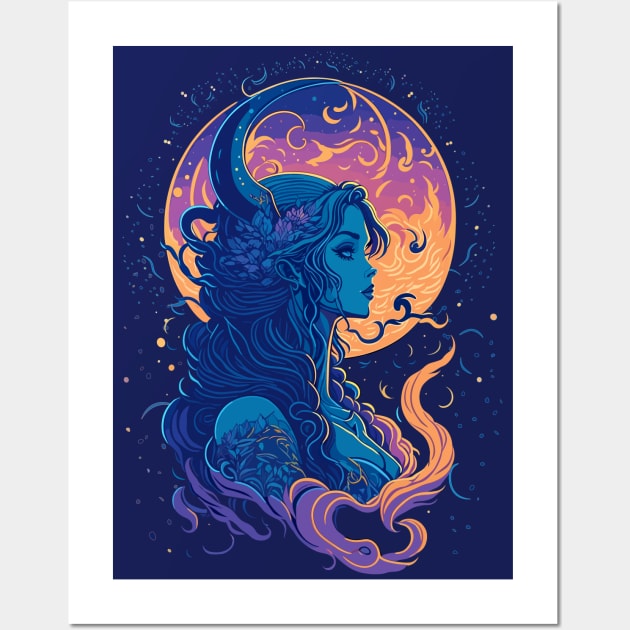 Moon Goddness Full Moon Witchy Celestial Aesthetic Wall Art by Irene Koh Studio